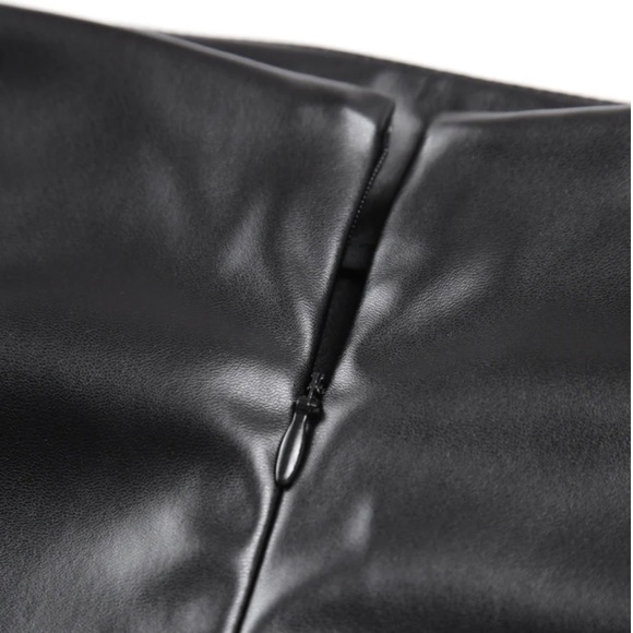 COMMONSENSE Faux Leather Ruched Slit Midi Skirt - Picture 5 of 6